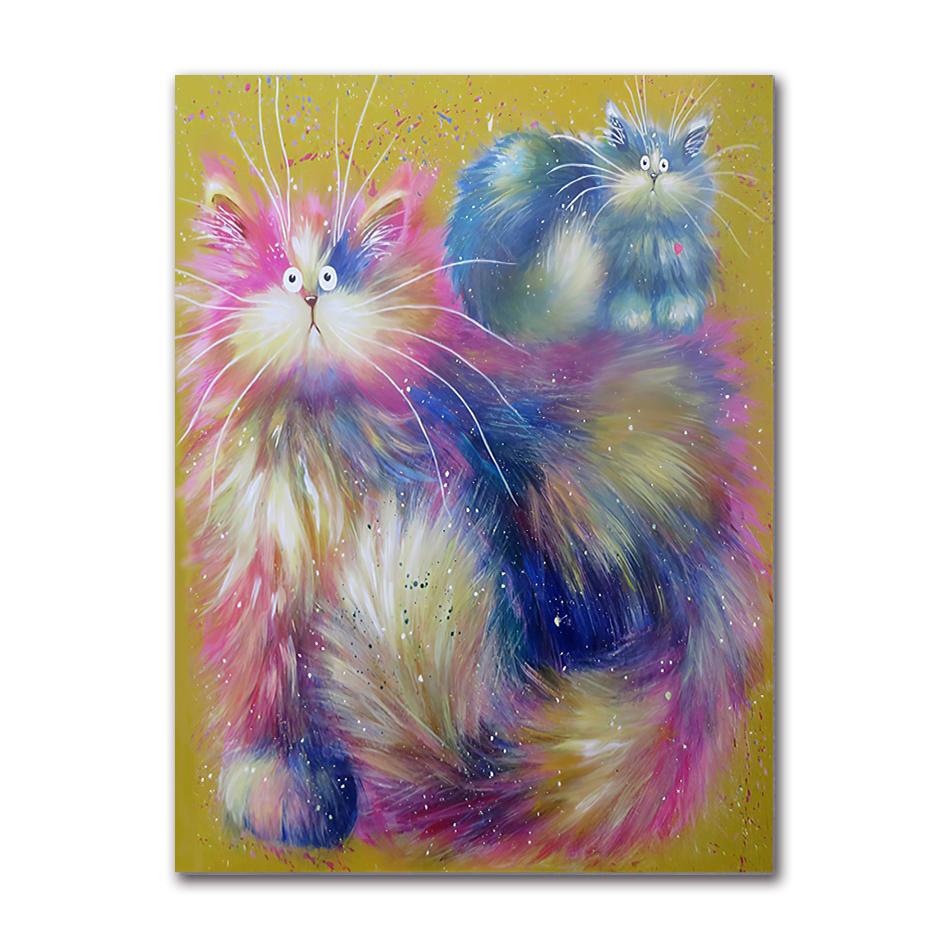 Abstract Longhair Cat Oil Painting On Canvas Cute Kitty Posters and Prints Animal Wall Art Pictures for Living Room Home Decor