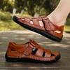 Men's Senior Sandals Summer Flat Soft Sole Soft Cow Leather Male Footwear Lightweight Anti-slip Wearable Casual Shoes
