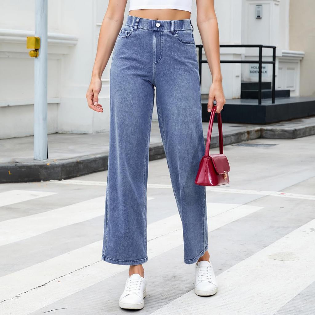 Women's Wide Leg Jeans Casual Highwaist Straight Denim Pants With Pockets