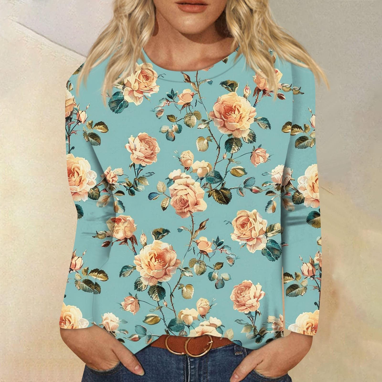 

Женская мода Повседневная ретро-принт с круглым вырезом и длинным рукавом Декоративная футболка Топ XXL