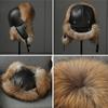 Pălărie de blană naturală din piele naturală 100% pentru femei, blană de vulpe argintie naturală, pălării pufoase Ushanka, iarnă, urechi groase, calde, șapcă bomber de modă