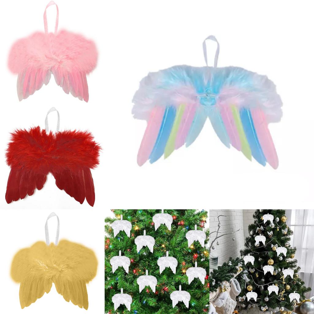 5pcs Angel Wings Christmas Feather Baubles Tree Hanging Ornament Diy Decor Craft