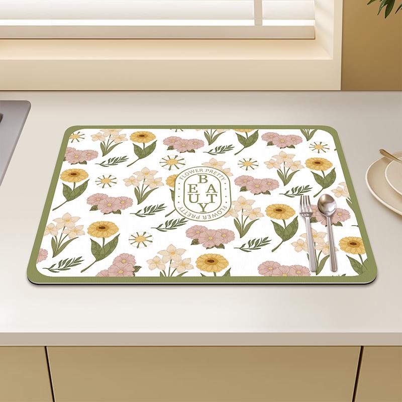 Kitchen Drain Mat Countertop Diatom Mud Absorbent Mat Dishes Water Control Mat Coffee Mat Desktop Insulation Tea Mat