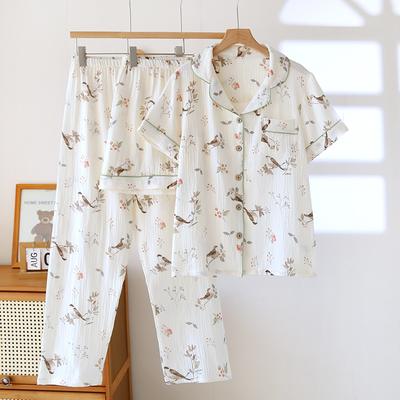 Nuovo Set Pigiama da Donna Primavera/Estate 2026 100% Cotone Crêpe Carino Sottile Manica Corta+Pantaloncini+Pantaloni Abbigliamento per la Casa Set da 3 Pezzi