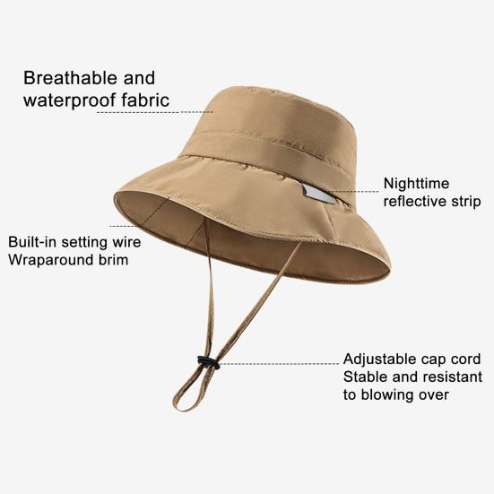 Women Hat Fisherman Style Solid Color Basin Hat with Reflective Stripe Lace-Up Dome Design Bucket Hat