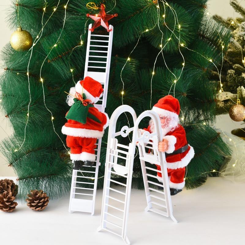 Christmas ElectricClimbing Santa Bead Decor Singing Santa Tree Ornament Holiday Red Green Design for Indoor Outdoor FestiveDecor