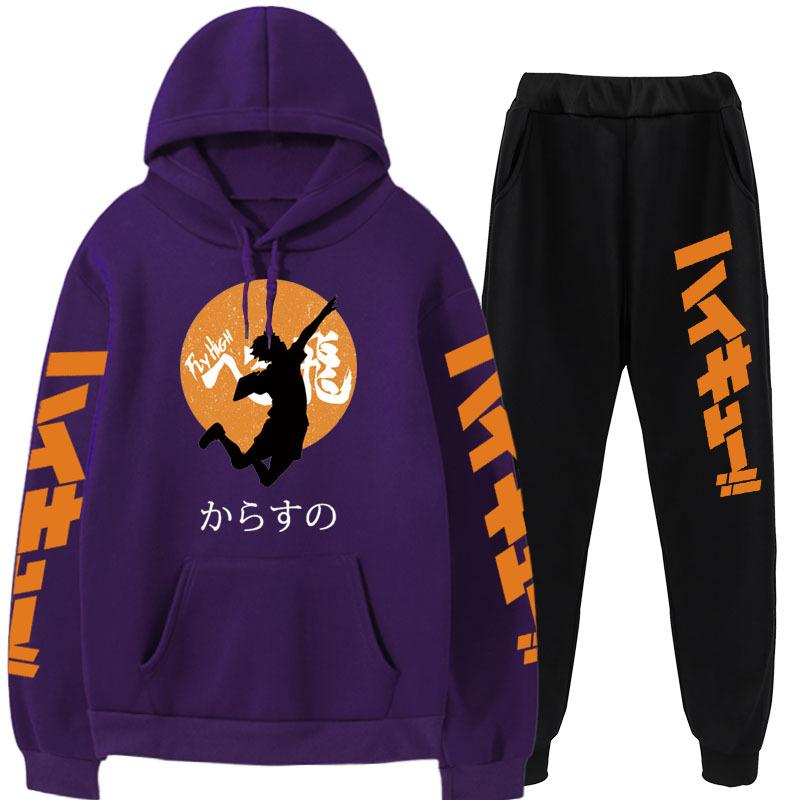 Felpe con cappuccio da ragazzo da pallavolo Set di pantaloni Felpa da completo anime Streetwear Uomo Donna Completo da pullover Tuta Abbigliamento sportivo Primavera Autunno