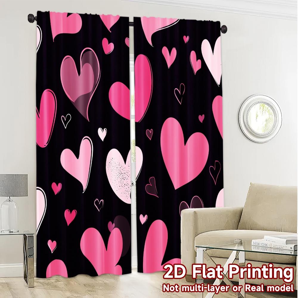 2D Flat Printing  JIT 2pcs   Curtains (Without Rod) Heartburst Drapes Fashionable Modern Curtains Versatile Fabric Curtains All