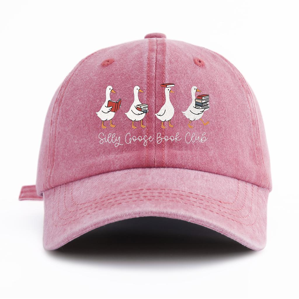 1pc SILLY GOOSE Print Washed Baseball Cap for Adults,Minimalist Retro Style Casual Soft Adjustable Dad Hat,Perfect As Gift