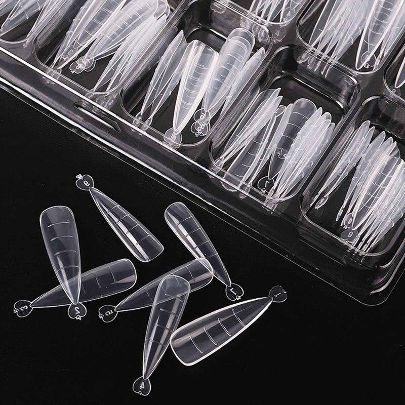 100Pcs Clear Stiletto Full Cover False Nail Scale Clip Gel Acrylic Nail Art Extended Fake Nail DIY Beauty Manicure Accessoires