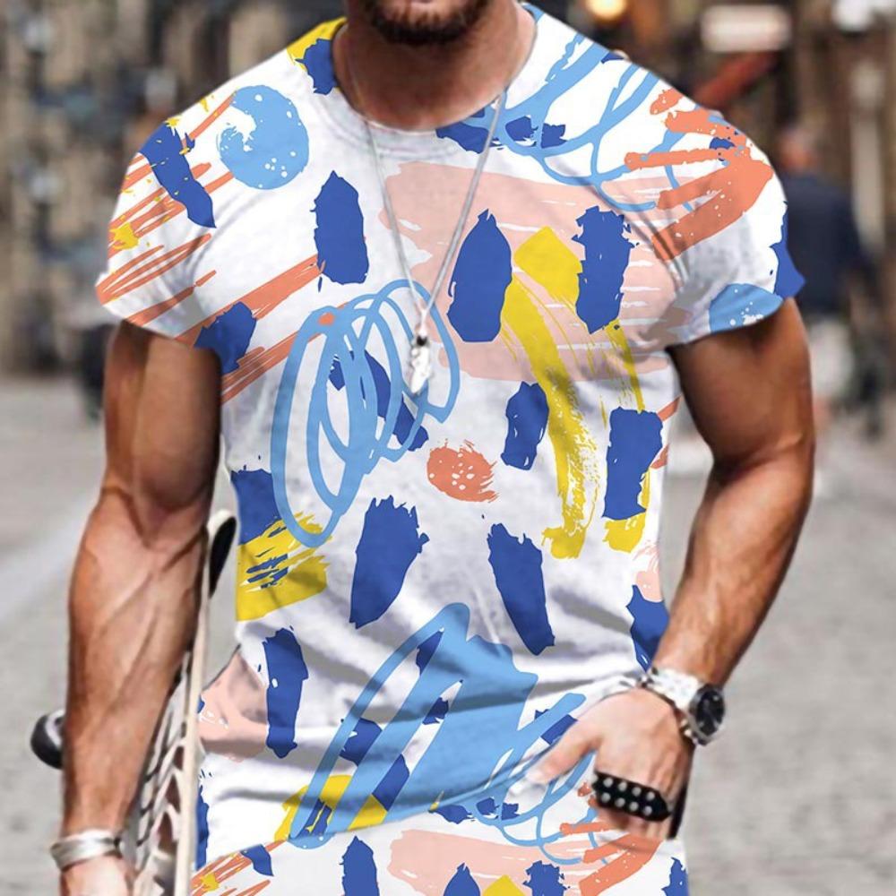 Summer Fashion Men's Abstract Art Graffiti 3D Printed T-shirt Comfortable Soft Breathable Loose Large Casual Sports Versatile Short Sleeve T-shirt