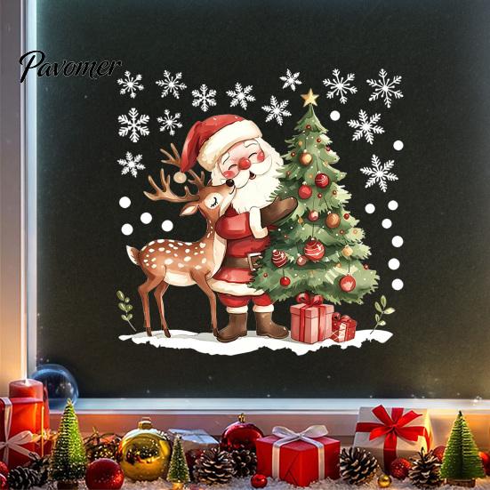 Removable Wall Stickers for Renters Christmas Santa Claus/Snowman Static Glass Stickers, Windows Clings, PVC Waterproof Scratch Resistant Home