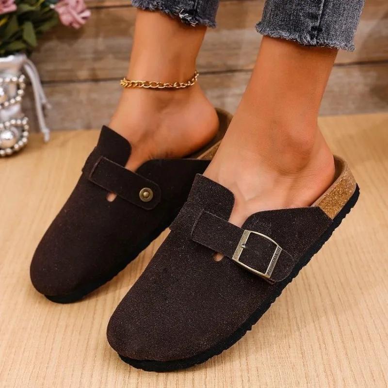 

Fashion Shoes Female 2024 Closed Toe Women s Slippers Outdoor Casual Slippers Women Buckle Round Toe Flat with Plus Size Ladies Shoes 43 чорний