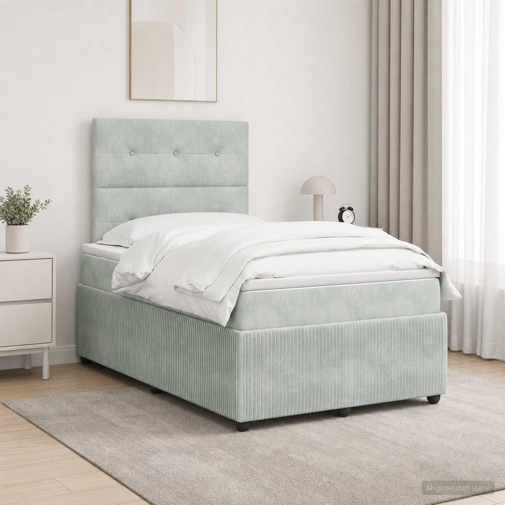 LED Box Spring Bed with Mattress Light Gray 120 X 200 Cm Velvet