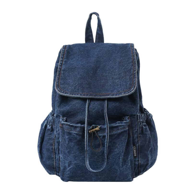 Джинсовый рюкзак женский дорожный легкий рюкзак на шнурке темно-синий