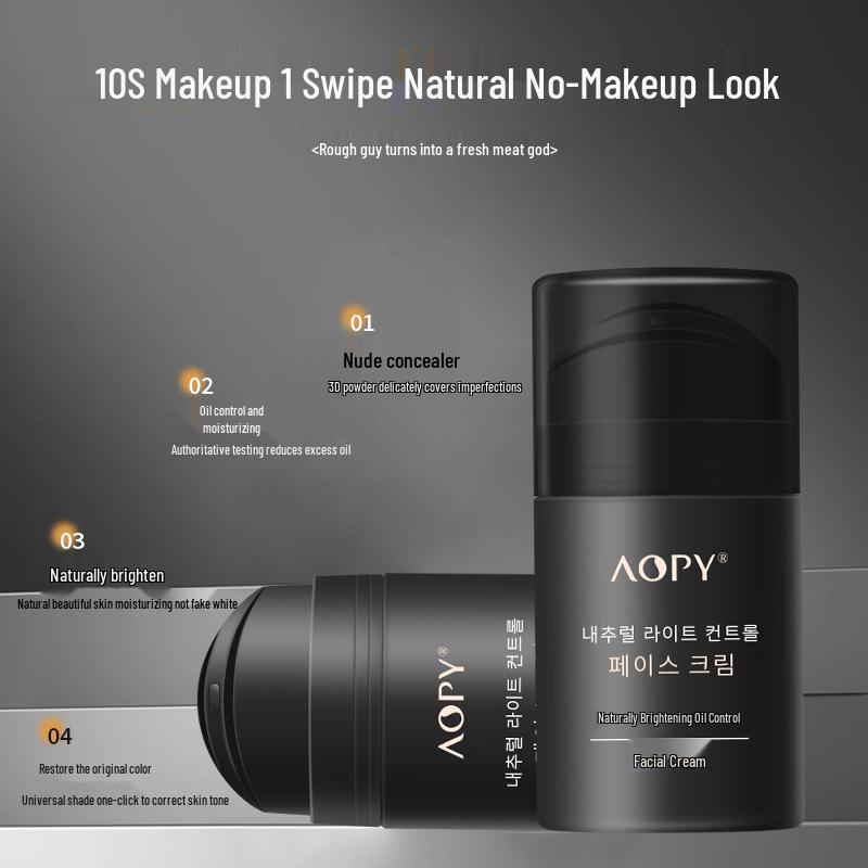 

AOPY Мужской натуральный осветляющий крем CC/BB для контроля жирности - Легко наносимый тональный и консилер/основа. 50g