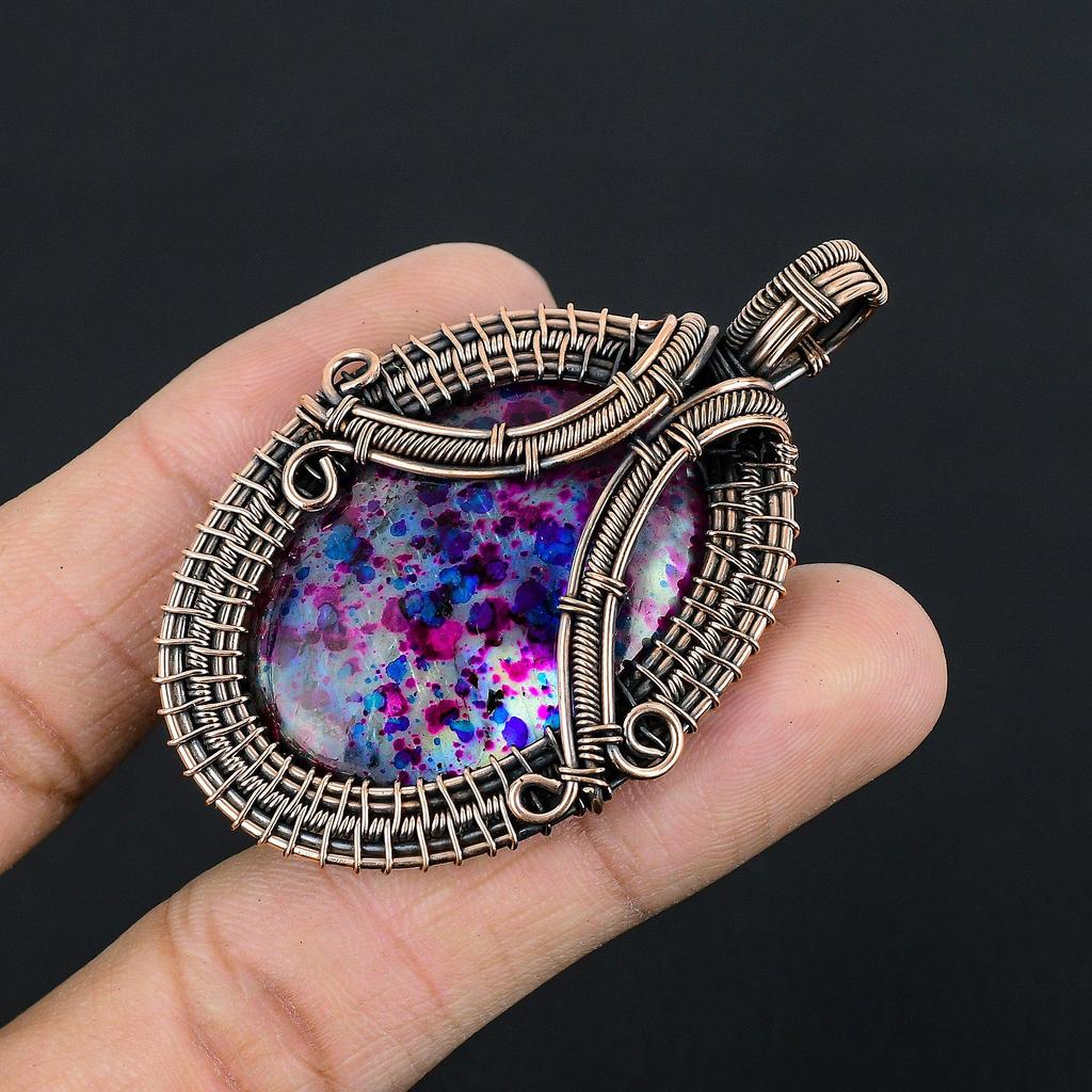 Multi Fire Labradorite Pendant Gemstone Jewelry, 999 Copper Wire Wrapped Pendant, Gift For Women Handmade Pendant
