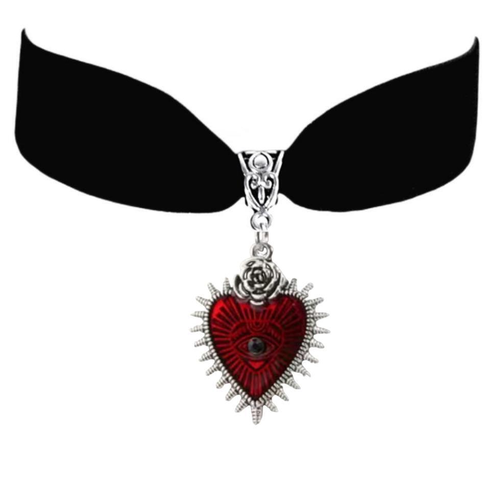 Black Velvet Heartshaped Necklace Alloy Pendant For Women Summer Fashion Accessory