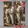 Set Of 2 Royal Cat Curtains White Cats Gemstone Collars Gold Pink Floral Background Luxurious Living Room Decor Curtain Polyester Ideal For Great