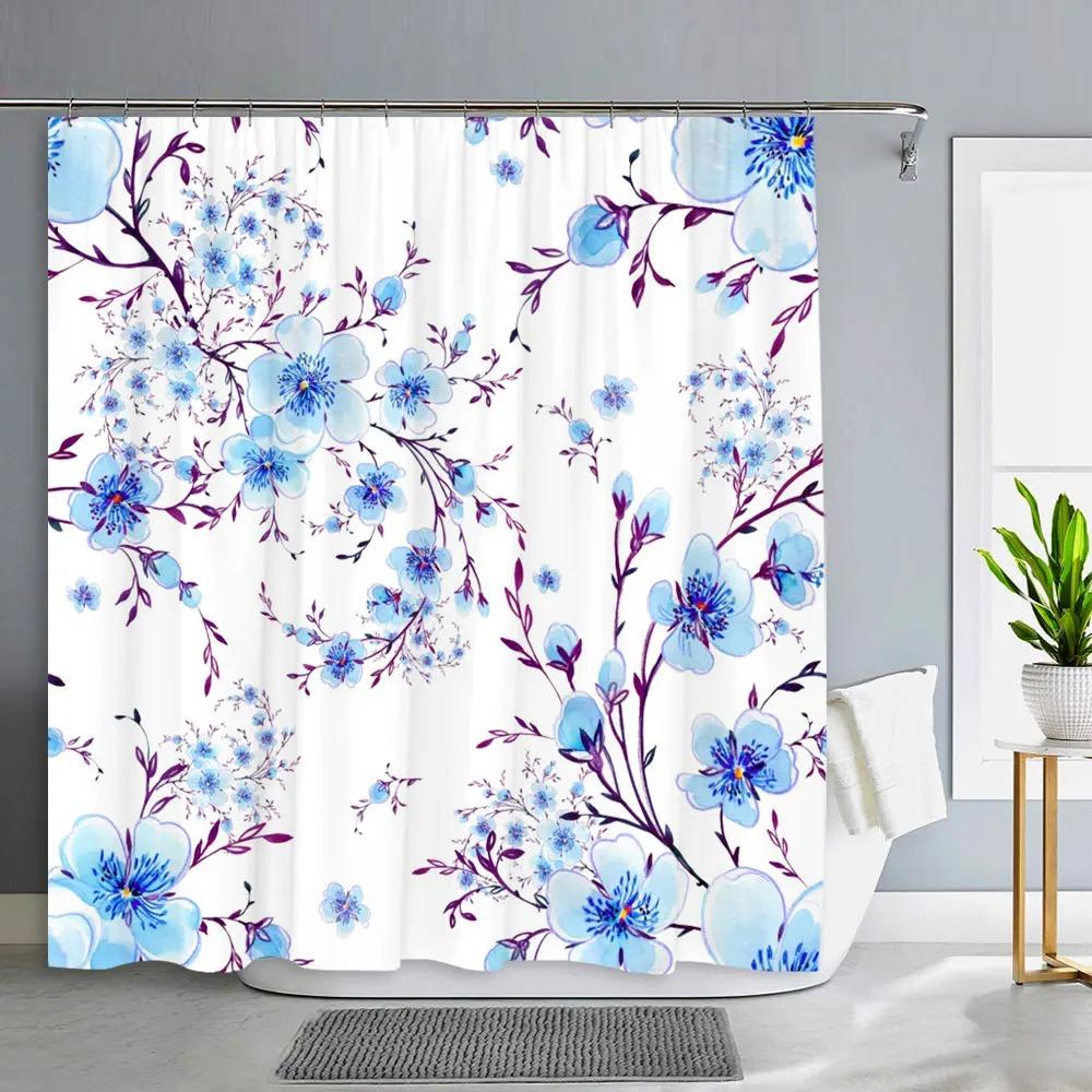 Pretty Cherry Blossom Shower Curtain Botanical Floral Flower Decoration Polyester Fabric Washable Shower Curtains Bathroom Decor