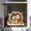 Waterproof Holiday Glass Decor Watercolor Christmas Hedgehog Static Window Cling, Cozy Tree Hole Winter Atmosphere Scenes Sticker, No?Glue