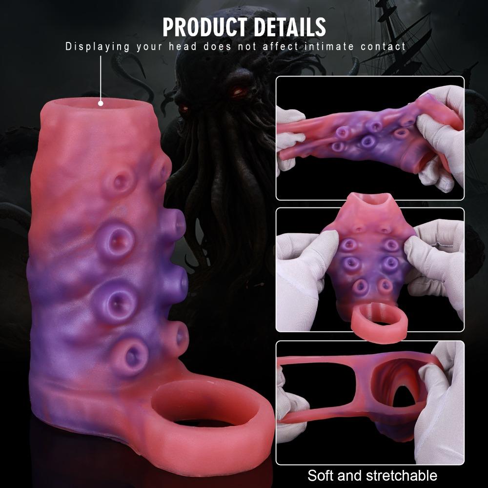 Octopus Shape Hollow Penis Sleeve Soft Silicone Wearable Penis Extender for Men