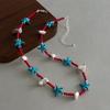 Red and blue contrasting colors starfish turquoise handmade beaded necklace seaside vacation wind adjustable chain length atmosphere collarbone chain