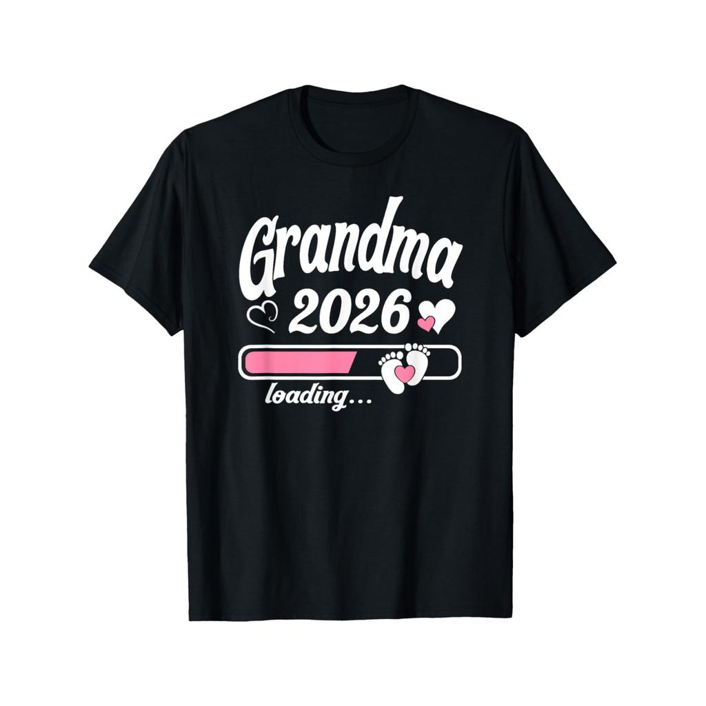 Grandma 2026 Loading Pregnancy Announcement Graphic TShirt Casual Cotton Tee for Women