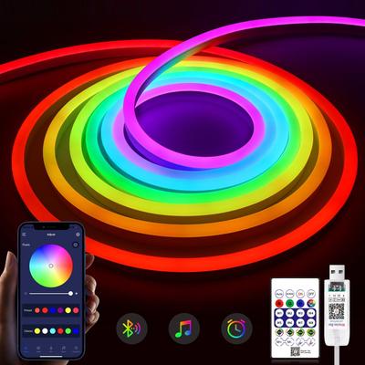 DC5V USB RGBIC Neon LED Strip Light 5M WS2812 Waterproof Neon Sign Tape Bluetooth Remote Control For Room Wall Decor Fairy Light