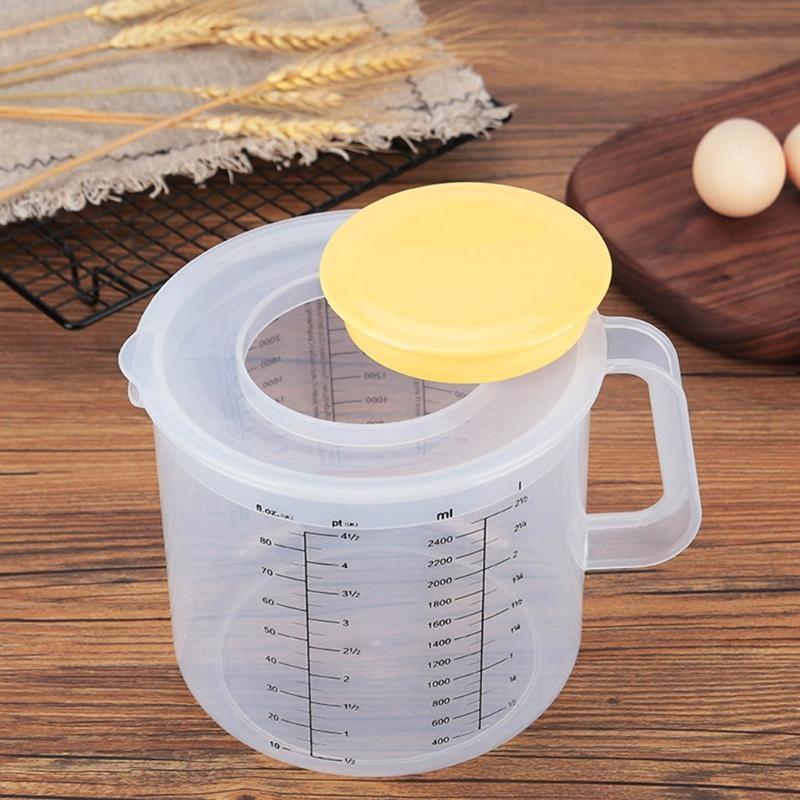 2.5L Baking Measuring Cup Scale Mixing Bowl with Lid Transparent Plastic Mixing Cup for Home Kitchen