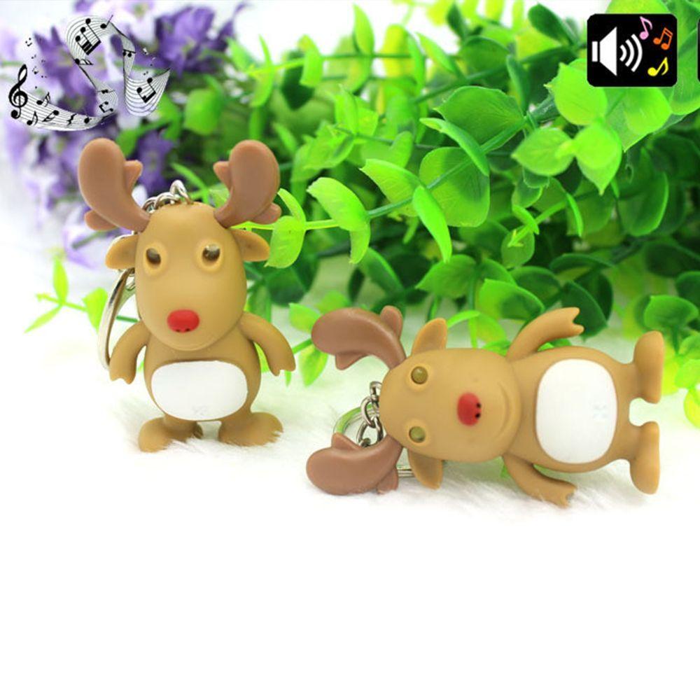 Cartoon Christmas Gift Mini Flashlight Deer Shape Key Chain LED Lights Luminous Key Ring