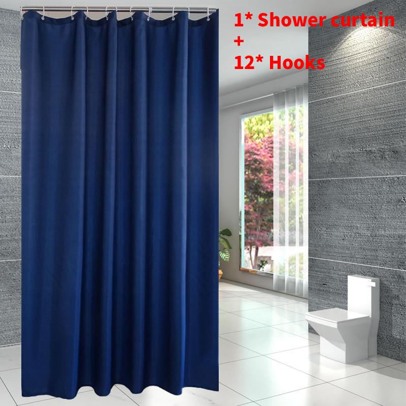 Waterproof Solid Color Polyester Shower Curtain Hooks Set For Decor Bathroom