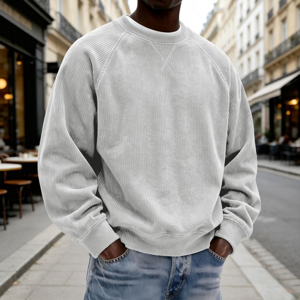 Men's Casual Corduroy Crewneck Sweatshirt Long Sleeve Pullover for Spring and Fall