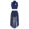 Embroidery Applique Dancewear Set for Women S-XXL: Sleeveless Hollow Crop Top & Irregular Mesh Hem Briefs-Type Skirt