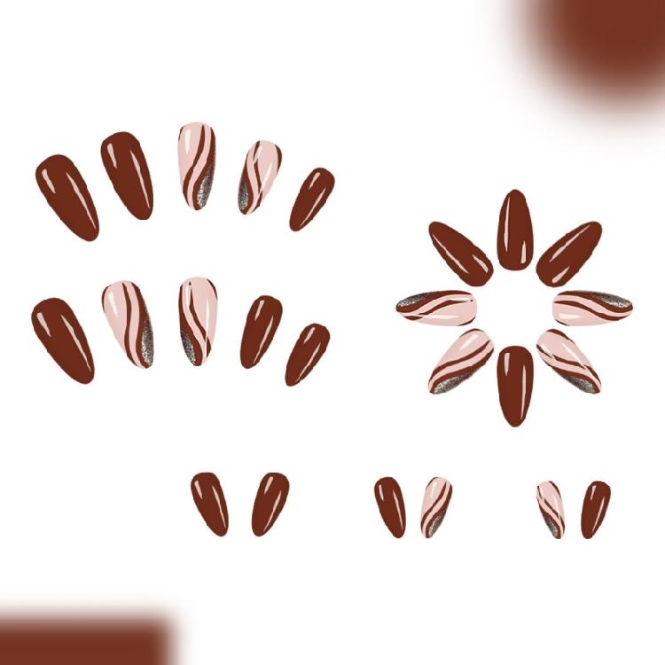 Wiederverwendbare Kaffeebraune Glitzer-Fingernagel-Maniküre Inspiriertes Nageldesign für den täglichen Gebrauch Glitzer-Design Bereit für Abendveranstaltungen