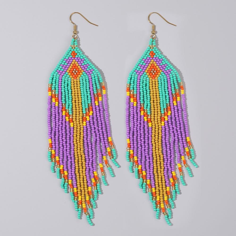 Colorful tassel ethnic style earrings, vintage Bohemian women's earrings