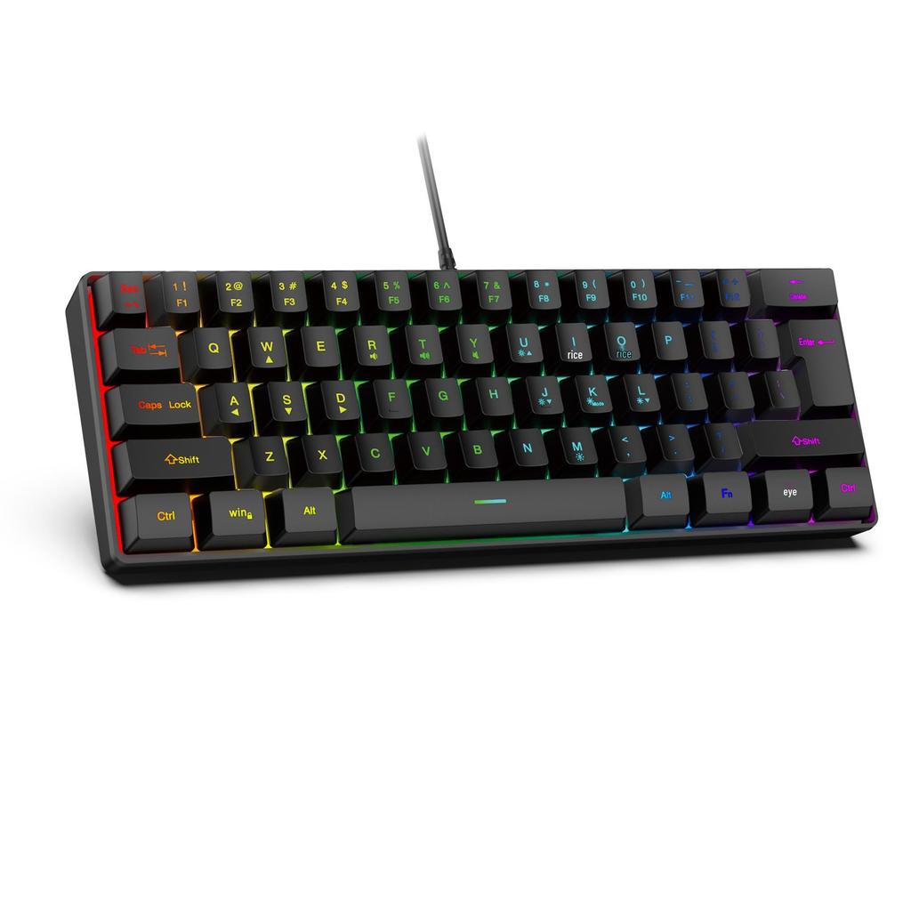 61-Key RGB Wired Gaming Keyboard & Mouse Set, Non-mechanical Membrane, Black & White, with Seven-Color Mini Backlight