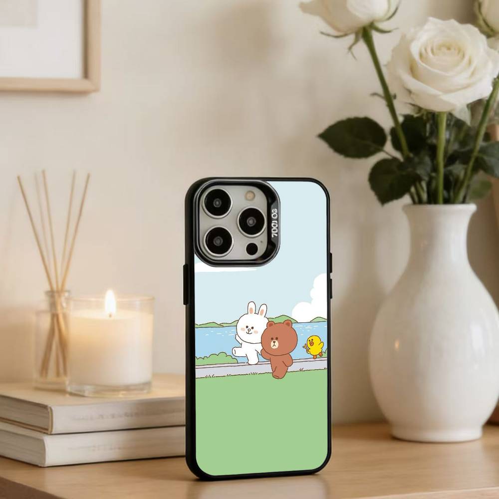 Cartoon L-LINE F-Friends Brown Phone Case For IPhone 16 17 15 14 12 13 Pro Max Black Color Shockproof Cover