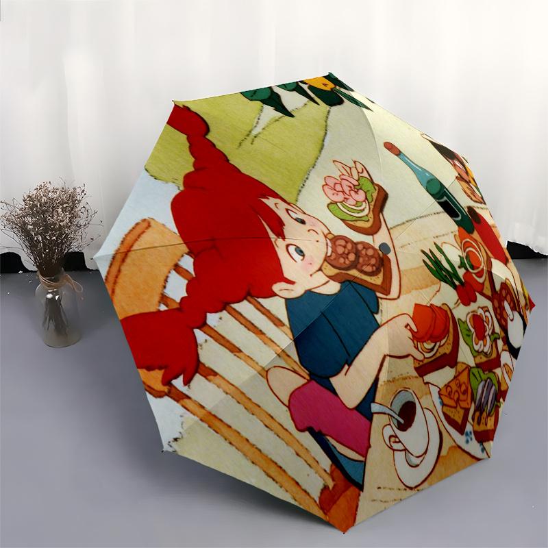 Pippi Longstocking Themed Travel Umbrella-8 Ribs Automatic Opening and Closing, Portable Folding Design, Compact and Stylish Umbrella Suitab