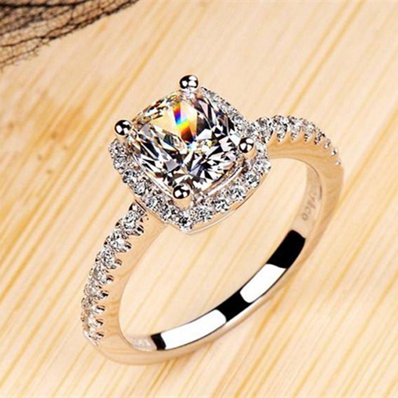 Женское кольцо с квадратным розовым фианитом, серебристого цвета AliExpress