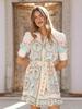 Women's Linen Floral Print Lace-up Short-sleeved Dress - 2025 European and American Style