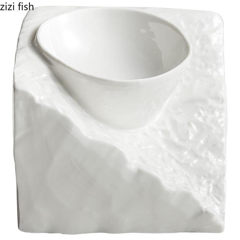 Irregular Shape Ceramic Ramen Noodle Bowl Dinner Plates Soup Pot Restaurant Solid Color Tableware Snack Dessert Plate Salad Bowl