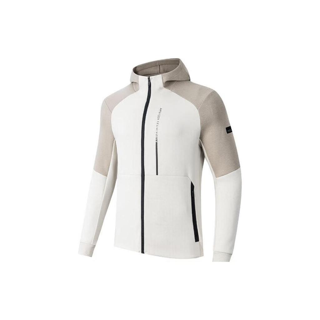 Anta Spliced Letter Hooded Cardigan Jacket Men Jacket Charcoal-Gray Chalk-White 152417705-1