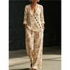 Summer new pink flamingo print V-neck diagonal shirt wide-leg pants two-piece set women's casual suit