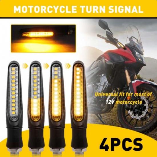 4X Sequential Motorcycle LED Turn Signal Light Blinker Indicator Amber Universal