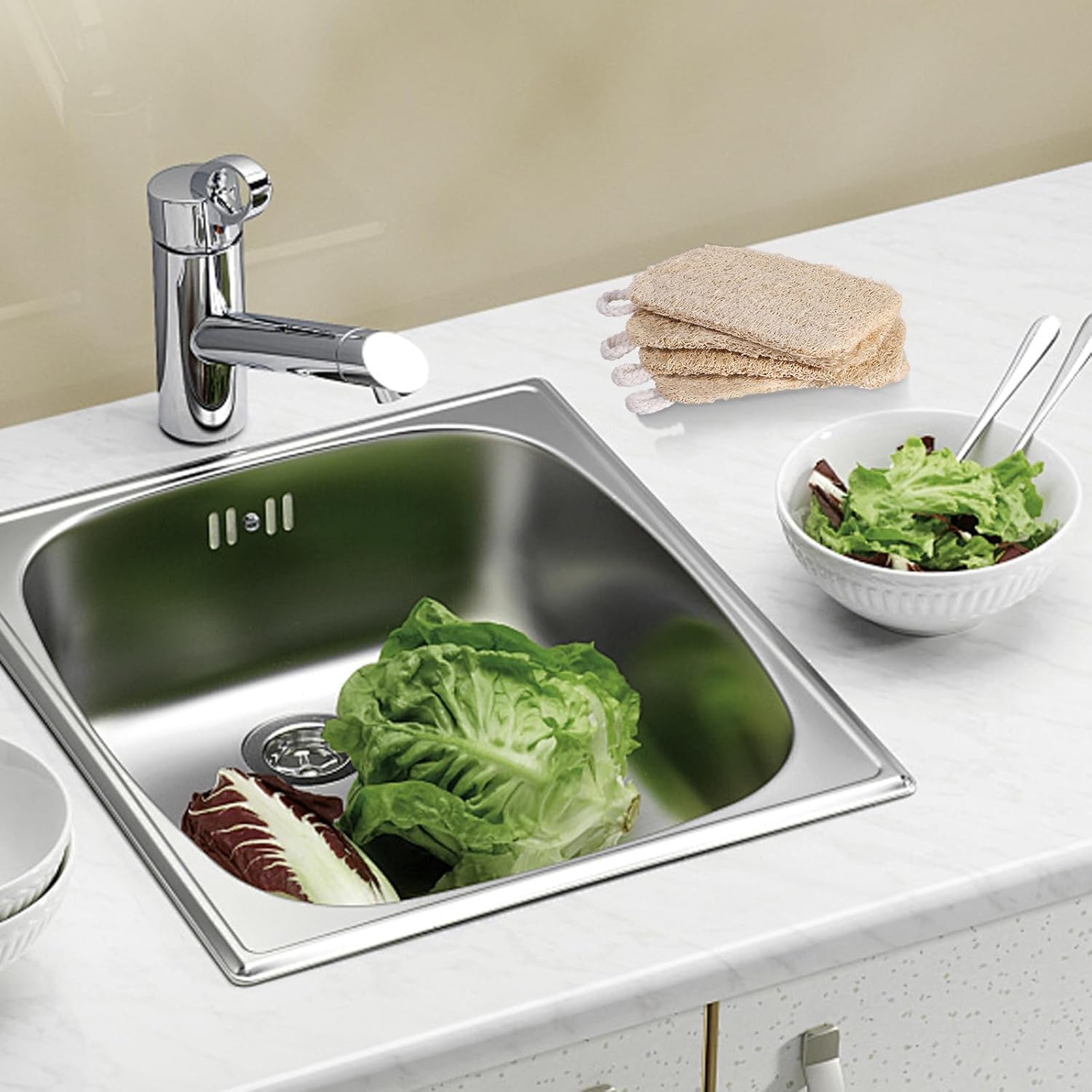 6 шт. Натуральная люфа губка для мытья посуды, 2,3 * 4,3 дюйма Кухонная губка люфа, Эко губки для кухни, Натуральные губки для мытья посуды, Не повреждают посуду