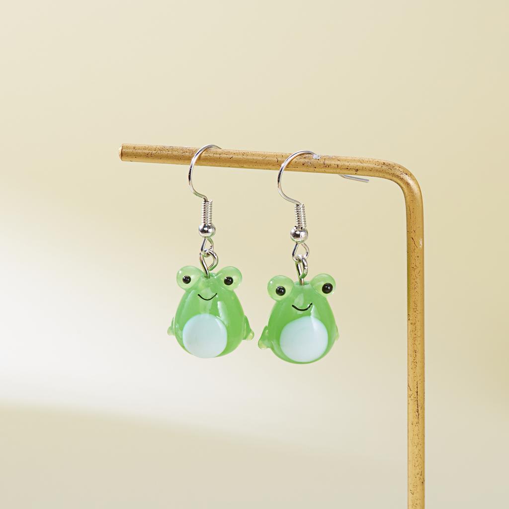 Cute Little Green Frog Colored Glazed Earrings Ear Hook For Women Dangle Earrings Pendant Necklace Party Holiday Jewelry Gifts