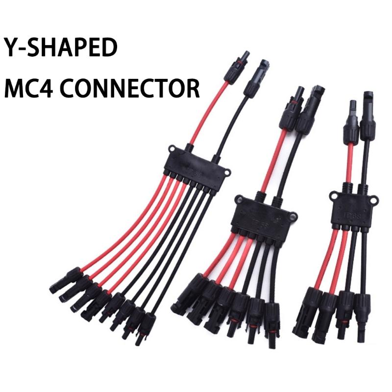 Outdoor Wiring Branch Part for Photovoltaic Cable Extension, Solar Cable Splitter Y Type Cable Joiner with Two Tone Cable Layout Use
