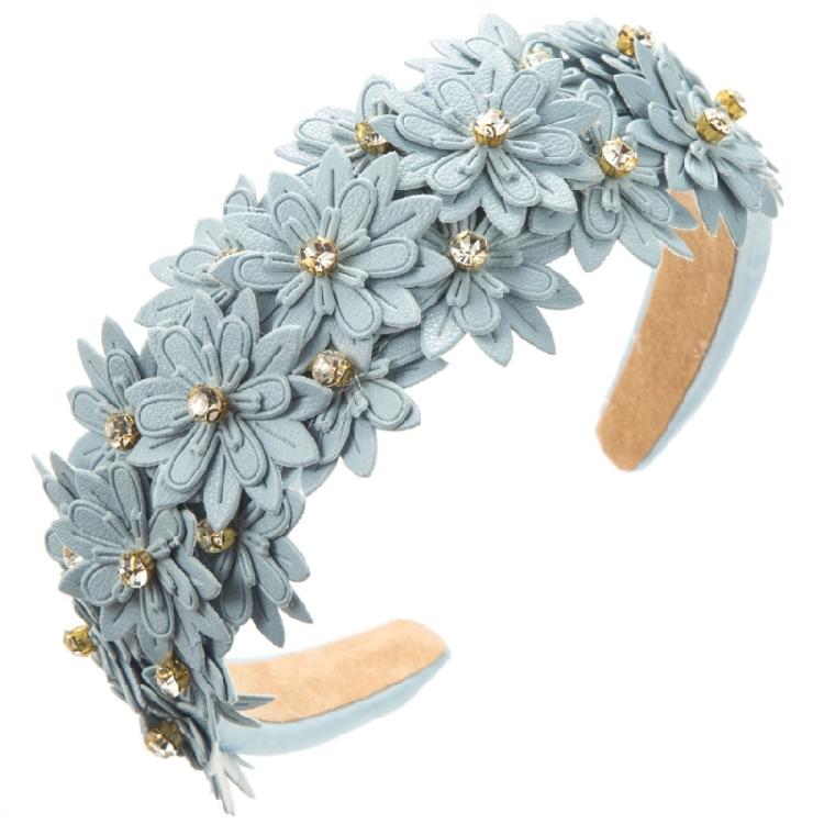 

Leather Headpiece Flower Headband Wedding Party Hairband for Various Occasion синій