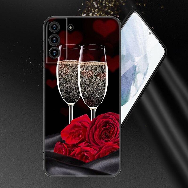 Coffee Wine Cup Phone Case For Samsung Galaxy S20 S21 FE S22 Ultra S10 Lite S10E S9 S8 Plus S7 Edge Soft TPU Black Cover